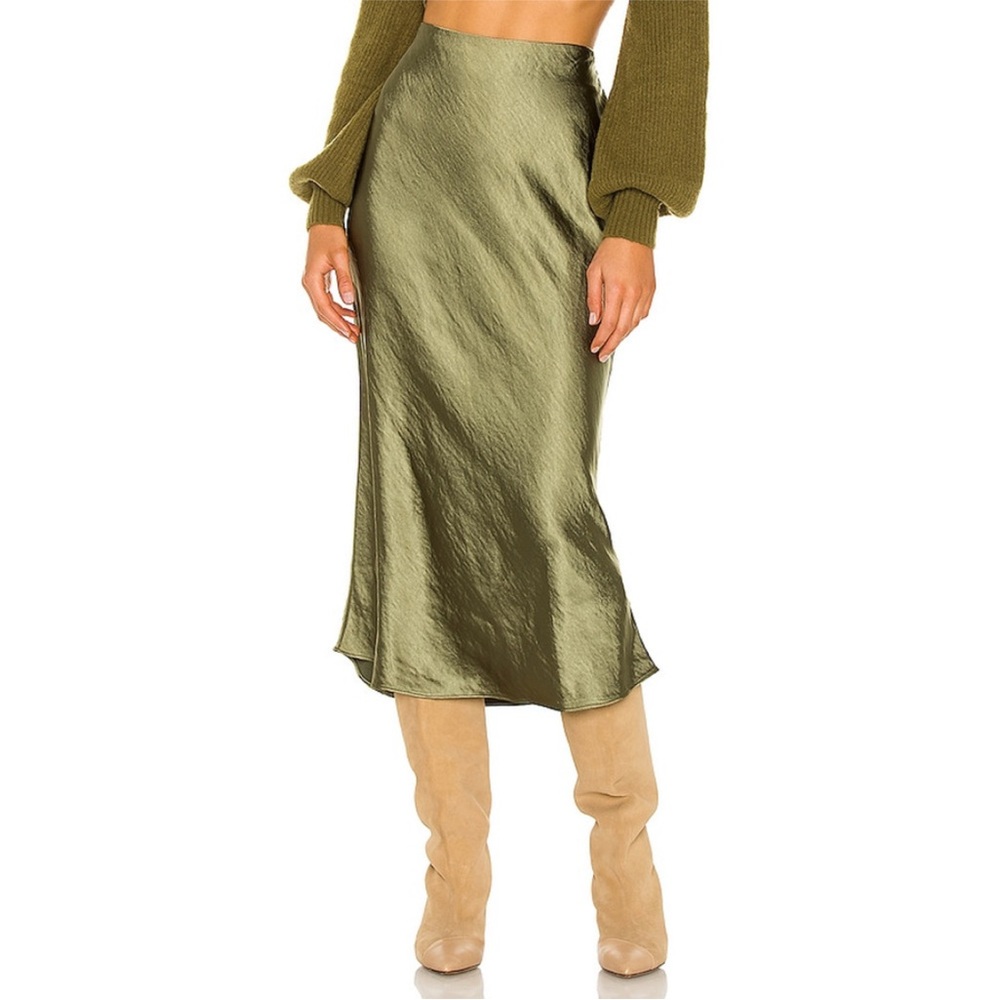 Gorgeous Sage Green Silky Bias-cut Midi Skirt